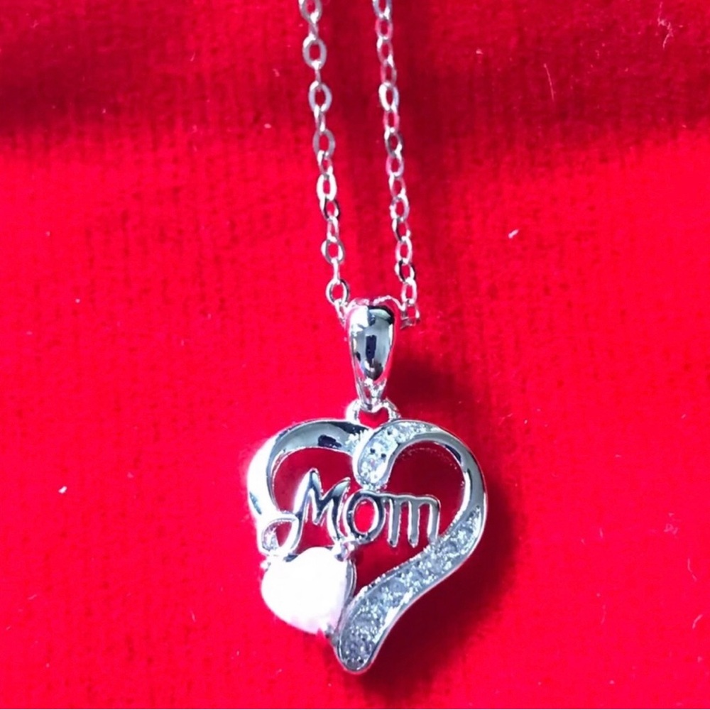 Sterling Silver 'Mom' Heart Pendant Necklace with opal